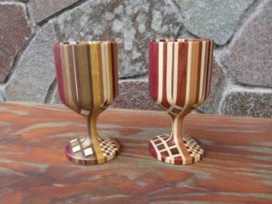 Yosegi Zaiku -Wine-Glass-Shaped Cups (×2)-