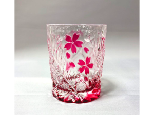 Edo Kiriko Glass -Cherry Blossoms (gold red)-