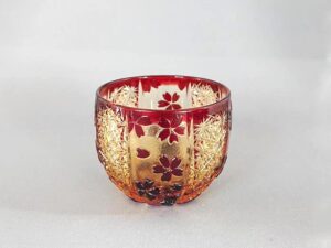 Edo Kiriko Sake Glass -Cherry & Mum (Copper Red)-