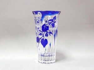Edo Kiriko Shot Glass -Mum & Cherry (Lapis Lazli)-