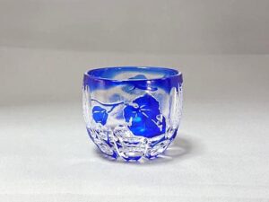 Edo Kiriko Sake Glass -Mum &Cherry (Lapis Lazli)-