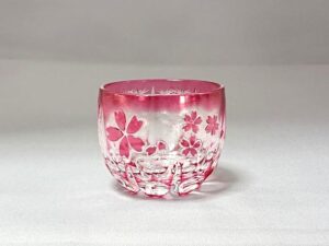 Edo Kiriko Sake Glass -Mum & Cherry (Gold Red)-