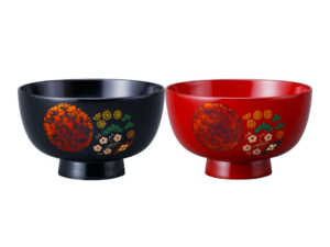Japanese Lacquerware -Pair Soup Bowls- (Hanamaru)